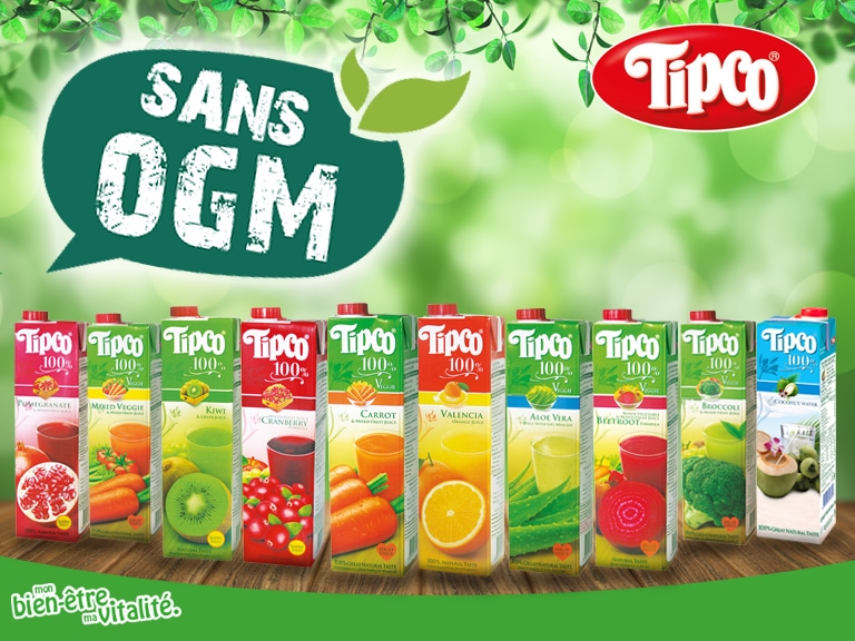 Tipco 100% pure vegetable and fruit juices GMO-Free