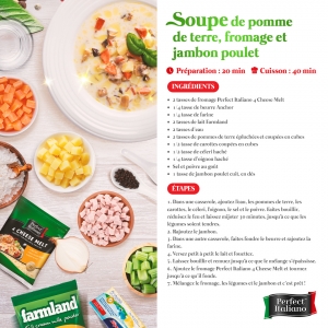 Soupe de pomme de terre, fromage et jambon poulet